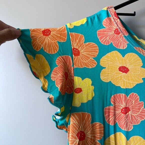 Paradise Now Hawaii Floral Babydoll Dress Girls Youth Large Blue Beach Bamboo - Picture 6 of 13